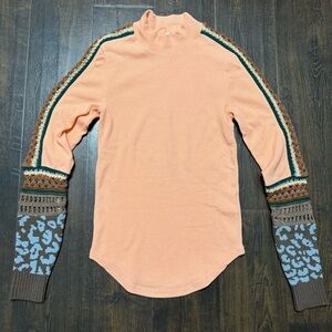 Free People Switch It Up Long Sleeve Crochet Sleeve Thermal Top Orange Size M